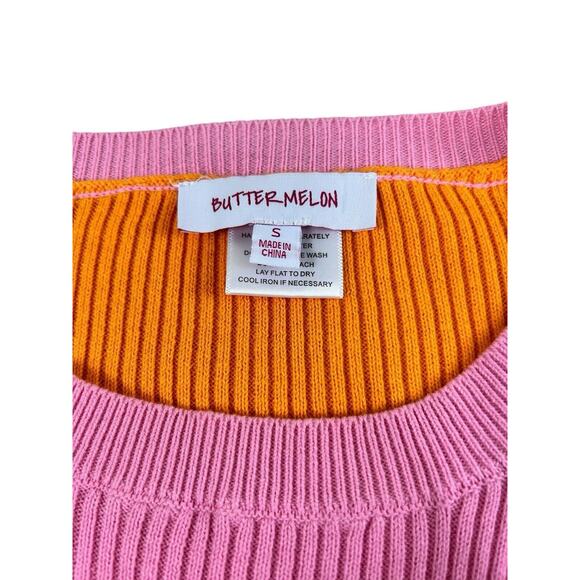 ButterMelon Pink and Orange Lace Up Sweater Size Small Ribbed Crop Top Fashion - Picture 2 of 12